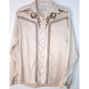 ACE OF DIAMOND Shirt Sz L  Pearl Snaps Embroidered WESTERN  Cowboy Faux Suede